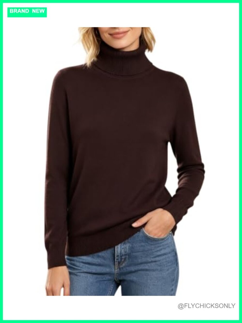 Turtleneck Sweater Long Sleeve Pullover Knit Top Loose Fit Winter
